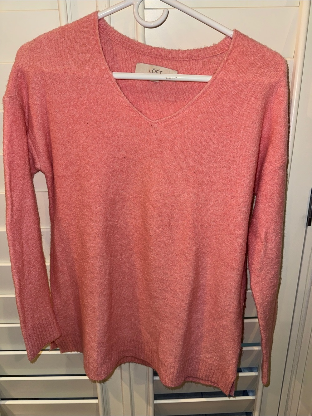 LOFT Coral-Pink V-Neck Lightweight Sweater